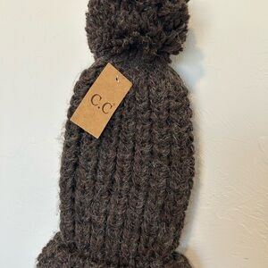 C.C Chocolate Knit Beanie with Pom